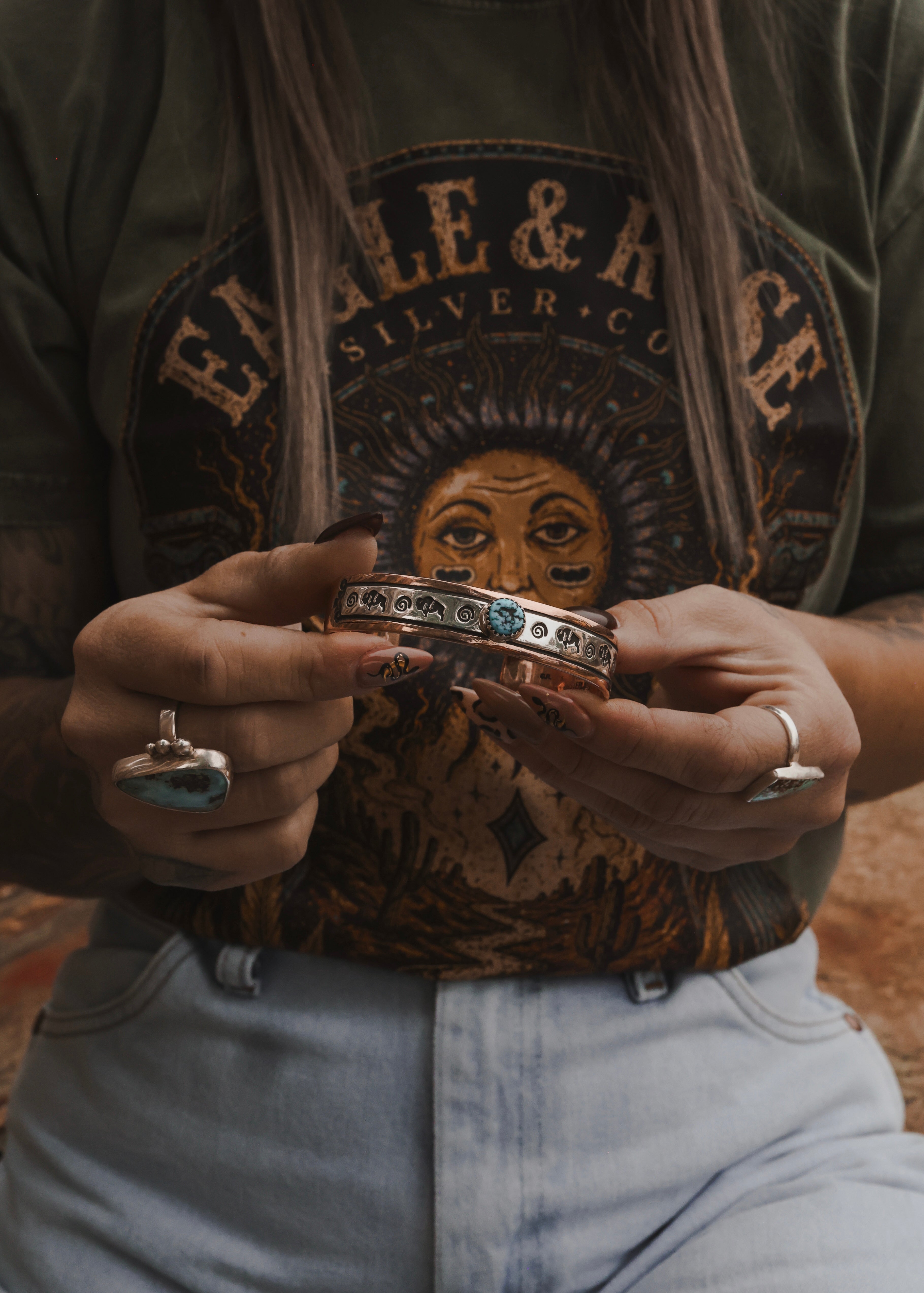 Navajo Copper & Sterling Silver Cuff - Turquoise
