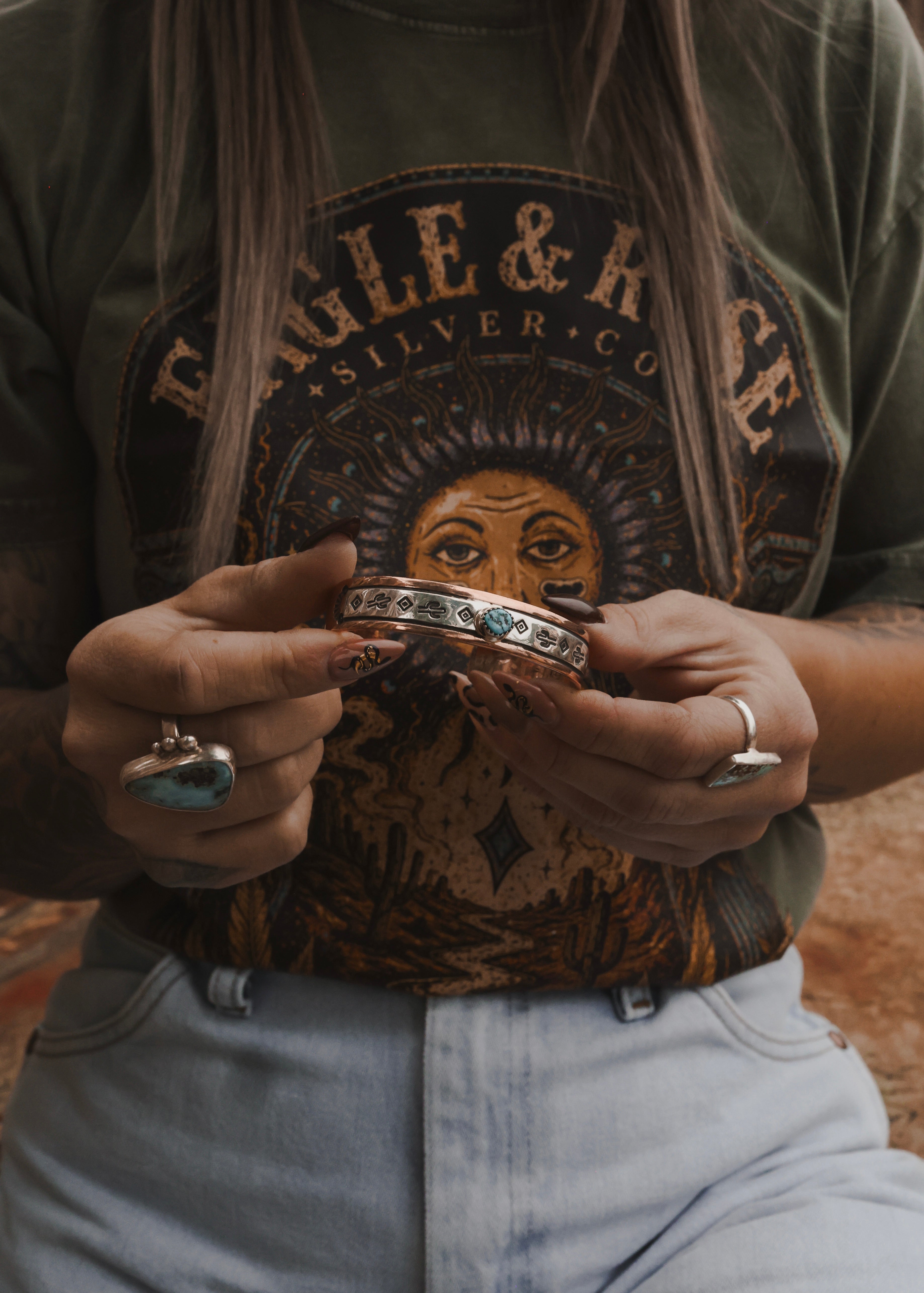 Navajo Copper & Sterling Silver Cuff - Turquoise