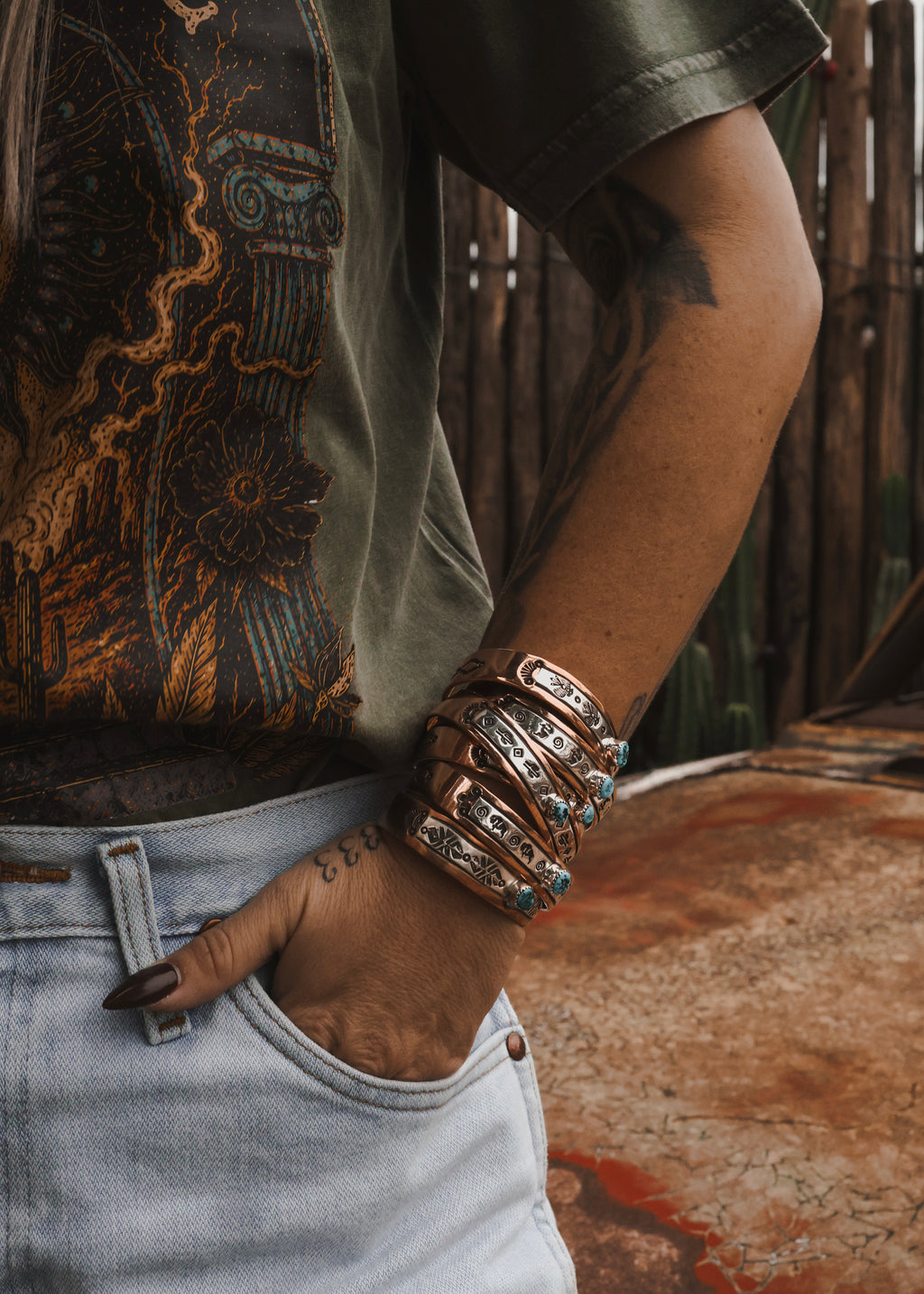 Navajo Copper & Sterling Silver Cuff - Turquoise