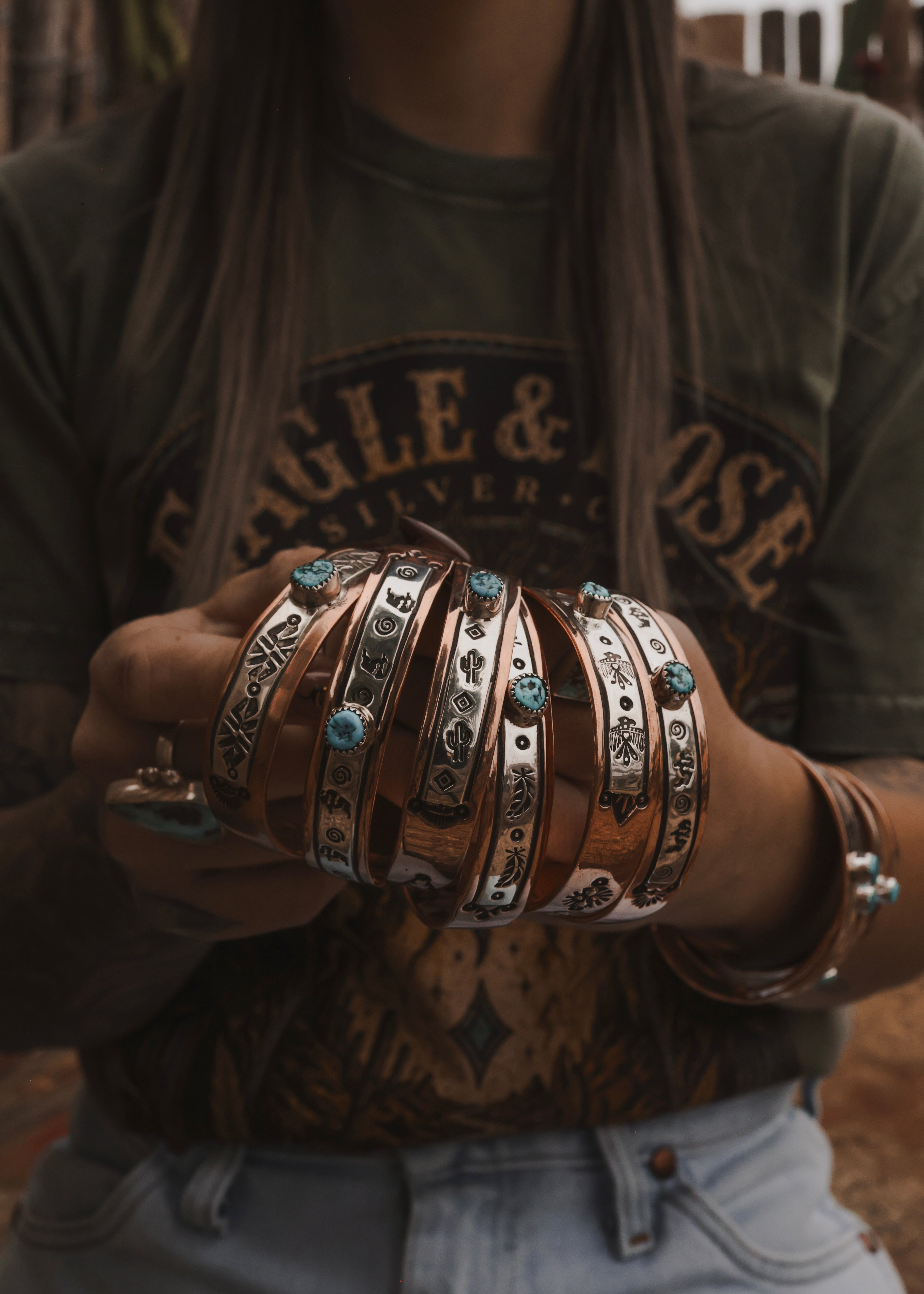 Navajo Copper & Sterling Silver Cuff - Turquoise