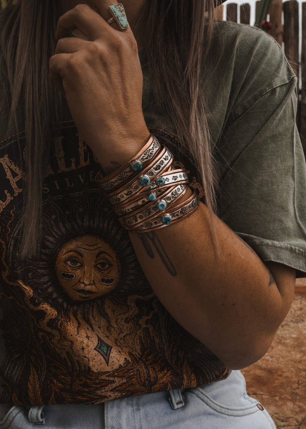 Navajo Copper & Sterling Silver Cuff - Turquoise