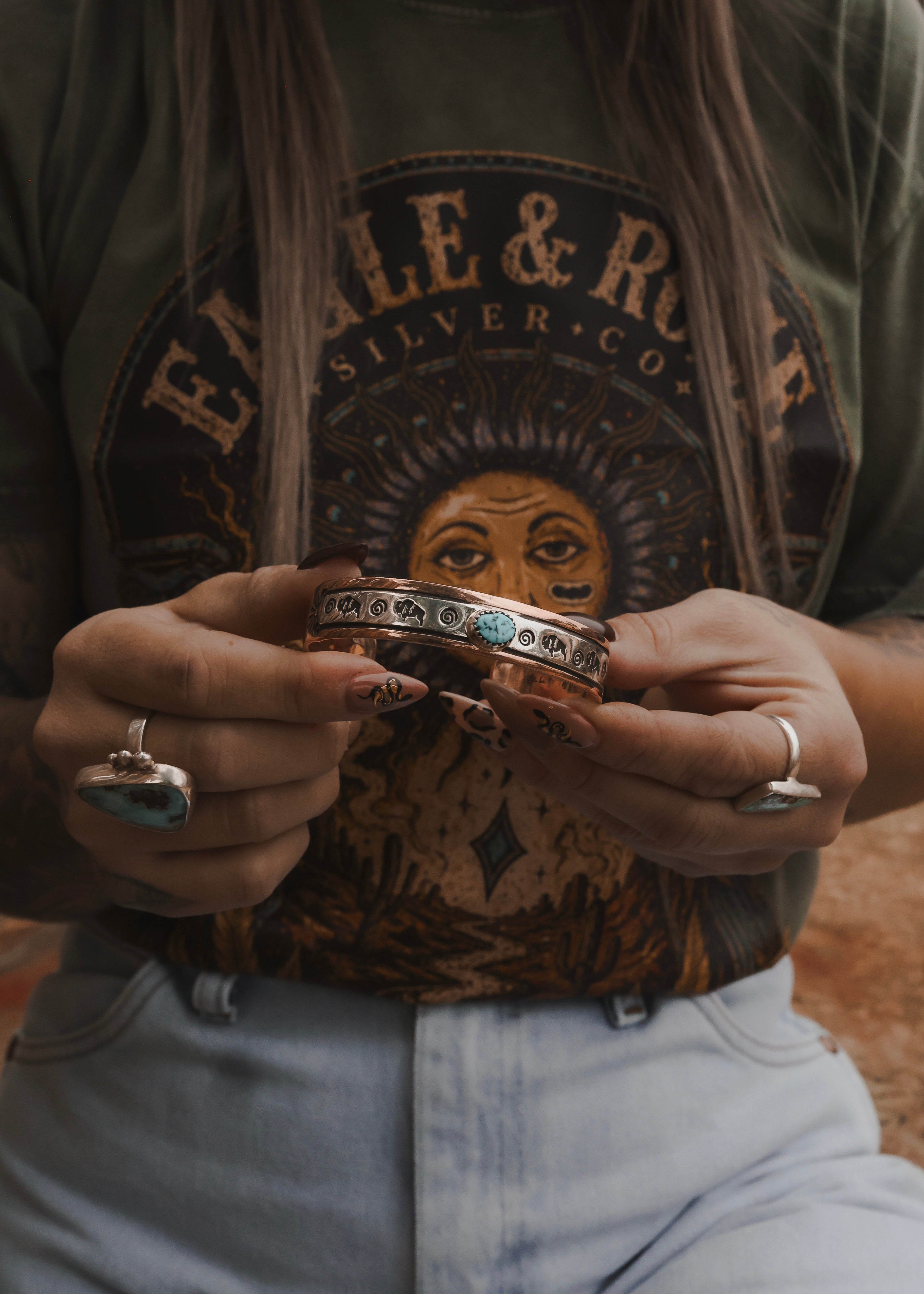 Navajo Copper & Sterling Silver Cuff - Turquoise