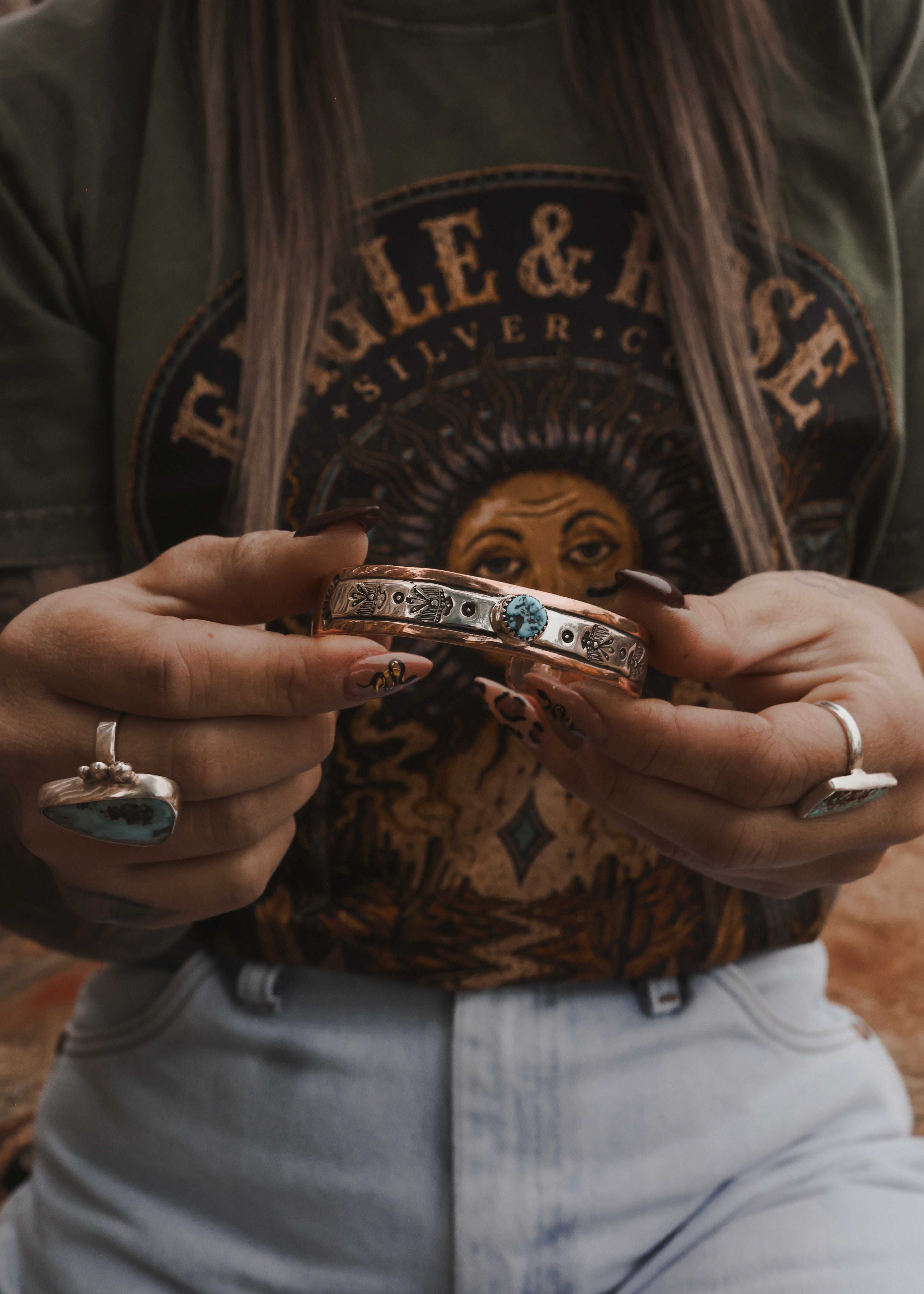 Navajo Copper & Sterling Silver Cuff - Turquoise