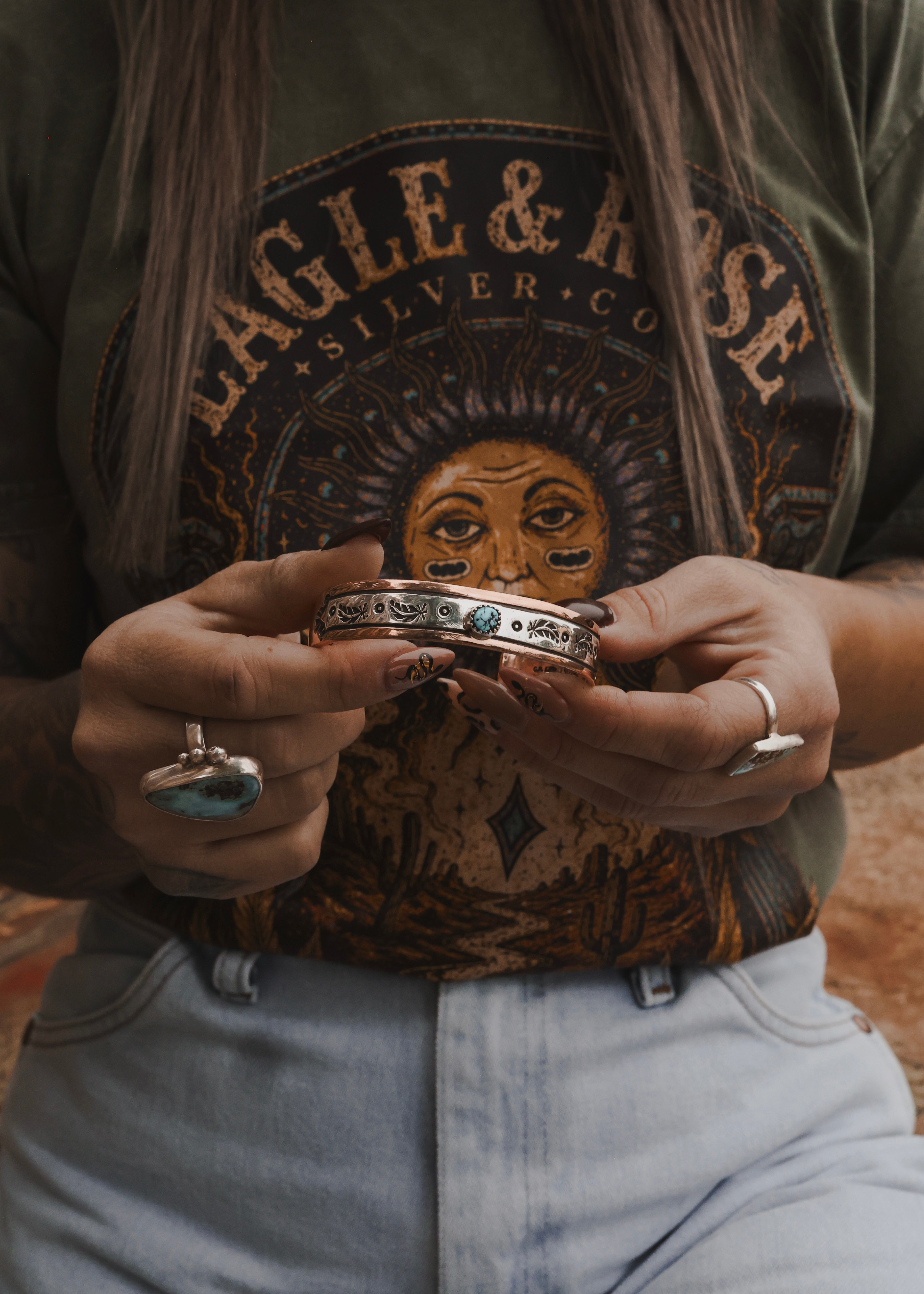 Navajo Copper & Sterling Silver Cuff - Turquoise