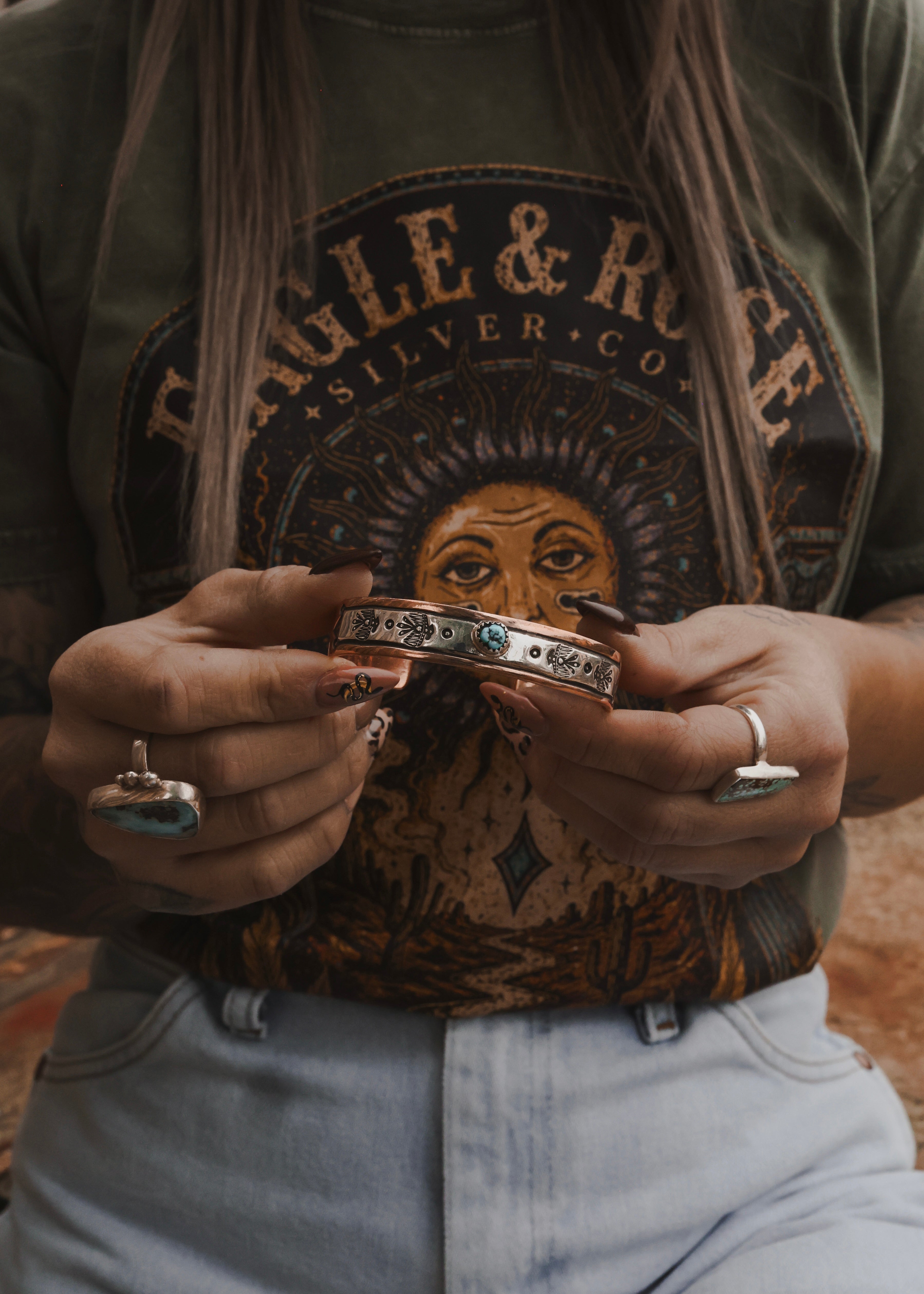 Navajo Copper & Sterling Silver Cuff - Turquoise