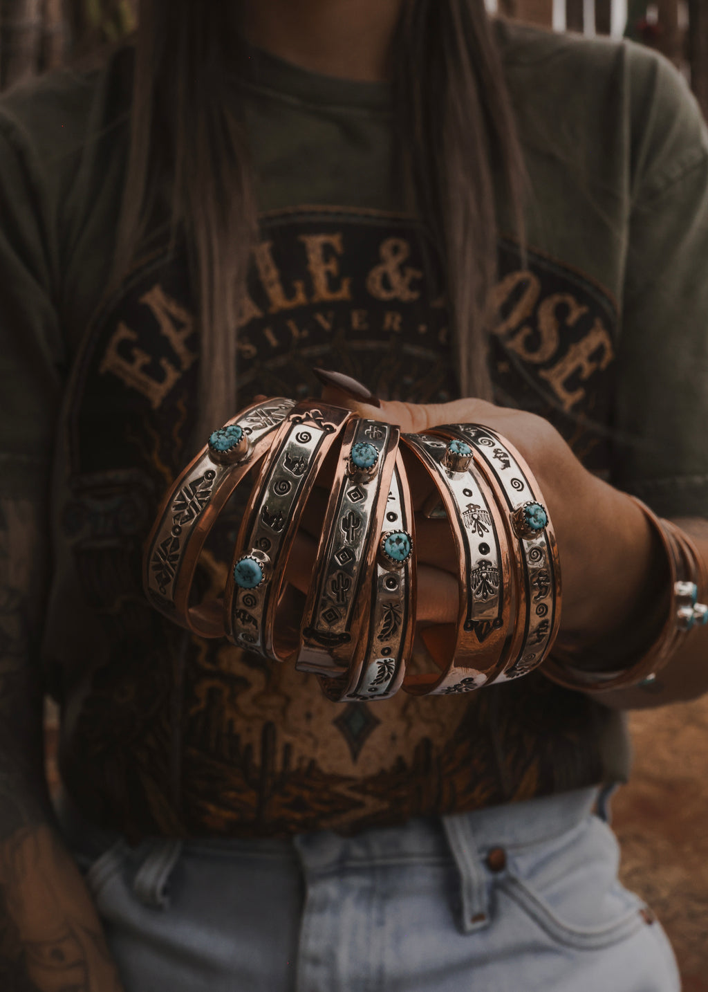 Navajo Copper & Sterling Silver Cuff - Turquoise
