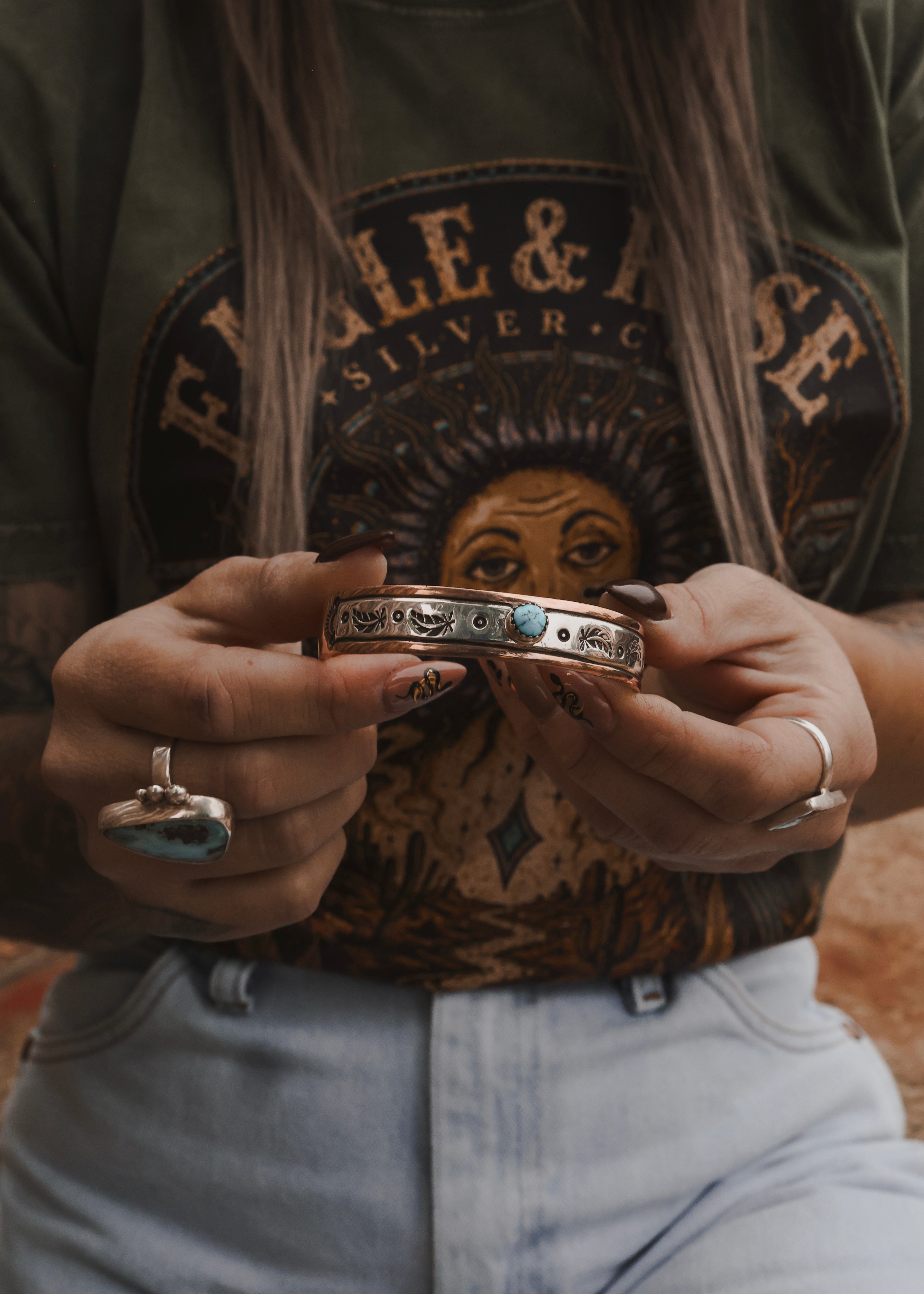 Navajo Copper & Sterling Silver Cuff - Turquoise