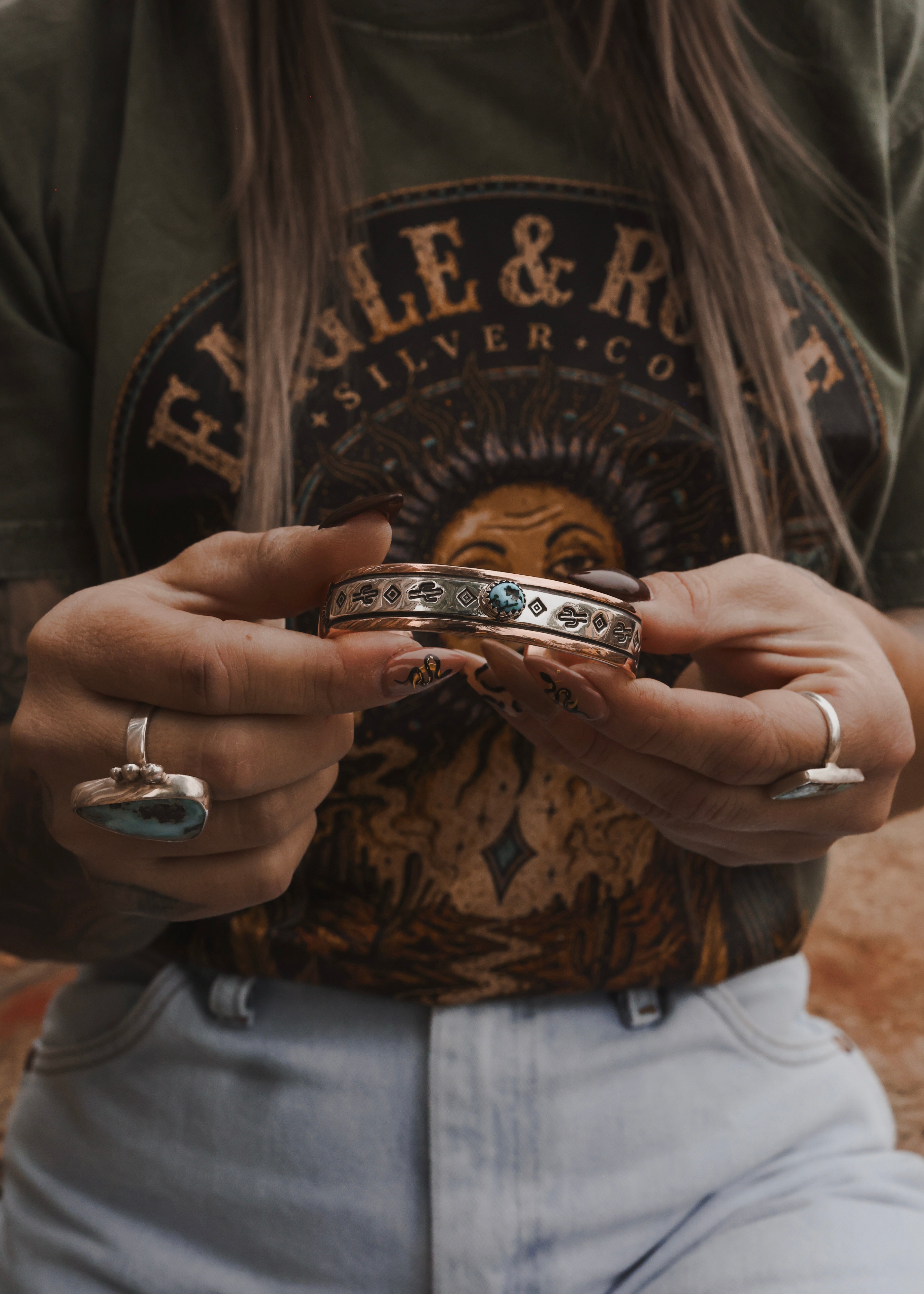 Navajo Copper & Sterling Silver Cuff - Turquoise