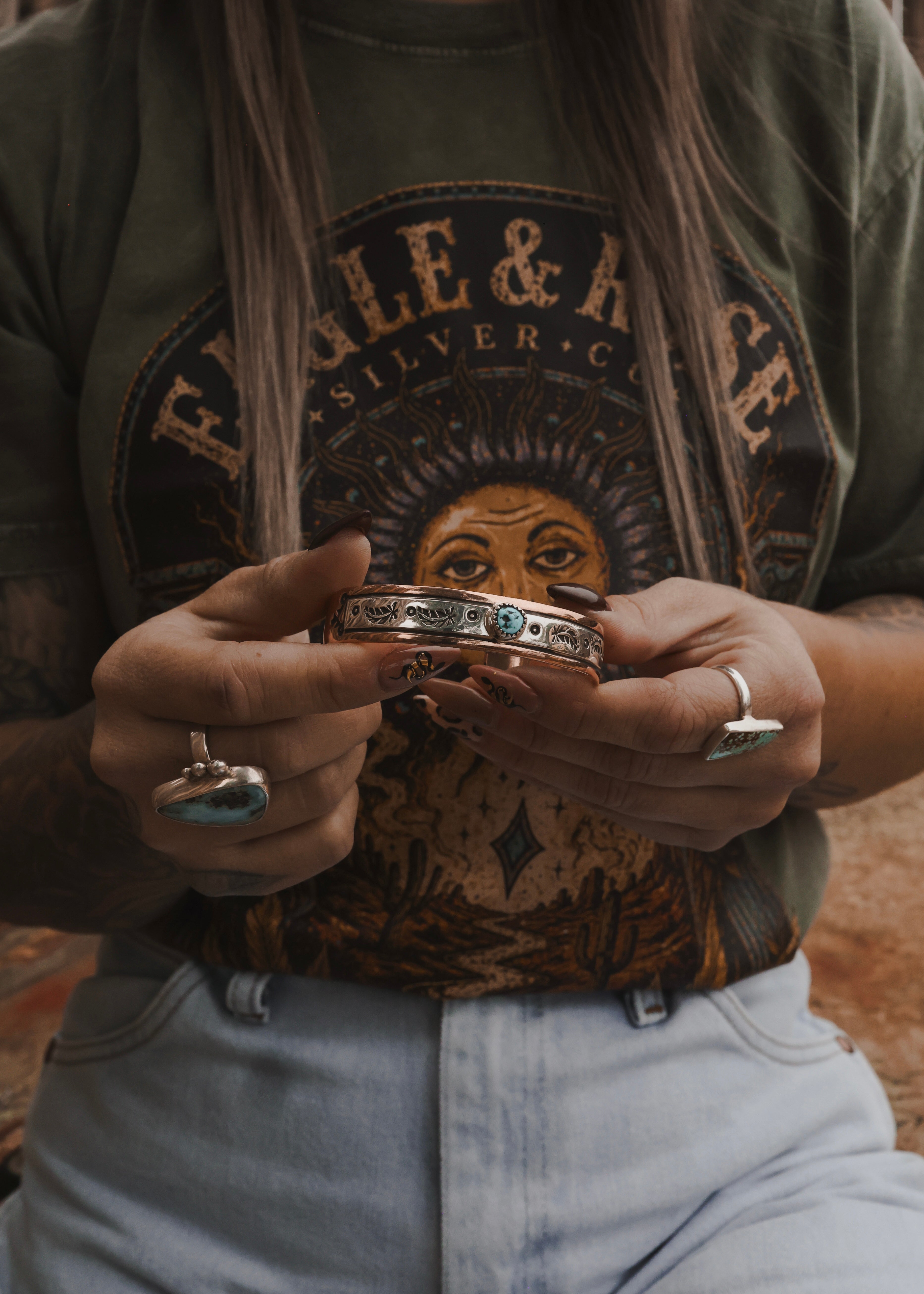 Navajo Copper & Sterling Silver Cuff - Turquoise