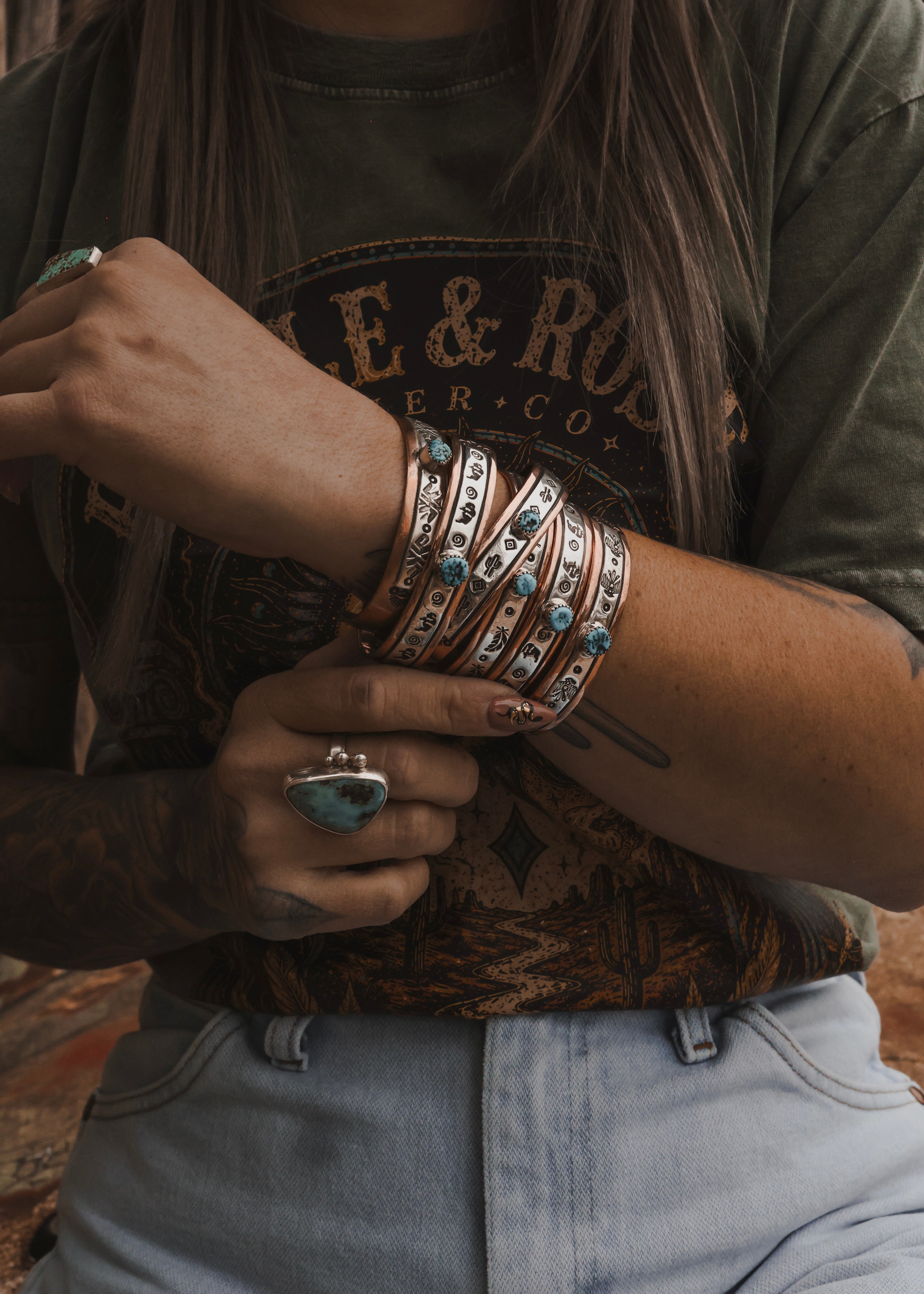 Navajo Copper & Sterling Silver Cuff - Turquoise